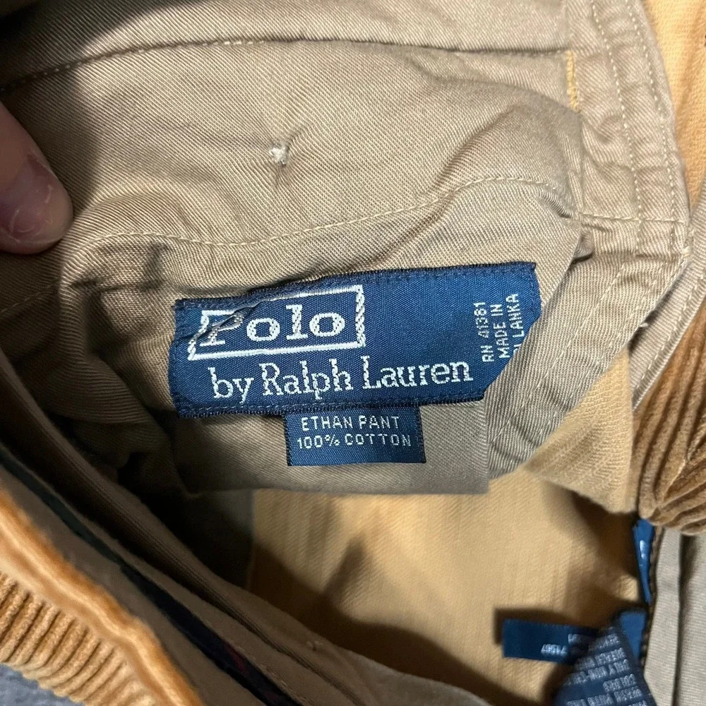 Polo Ralph Lauren Ethan Pant Mens 32x32 Tan Corduroy Straight Leg Cotton Trouser